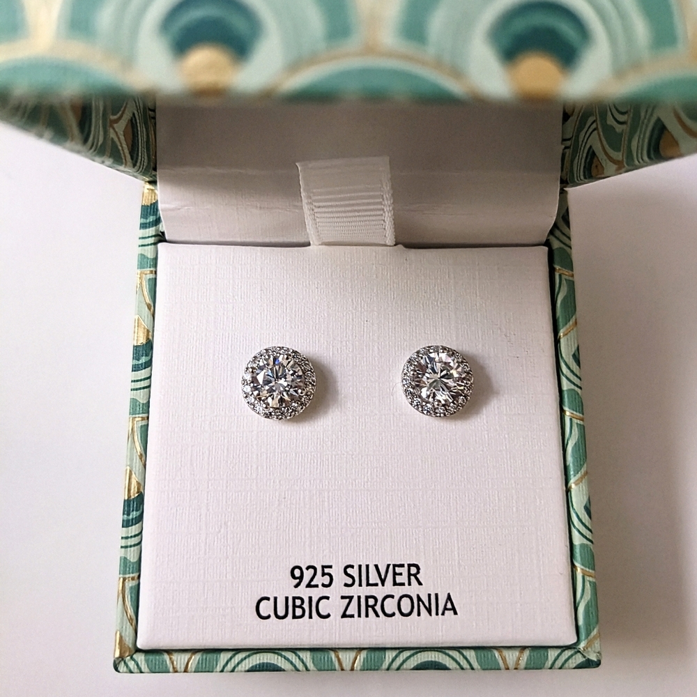 NWOT Lake + Gray Silver Halo Stud Earrings - Picture 1 of 12